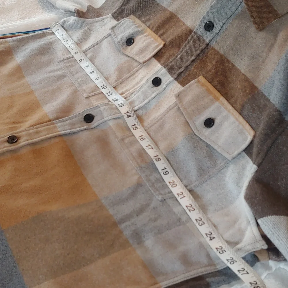 Men's Plaid Polyester Blend Button Shirt Brown, Tan, XL - Picture 9 of 15